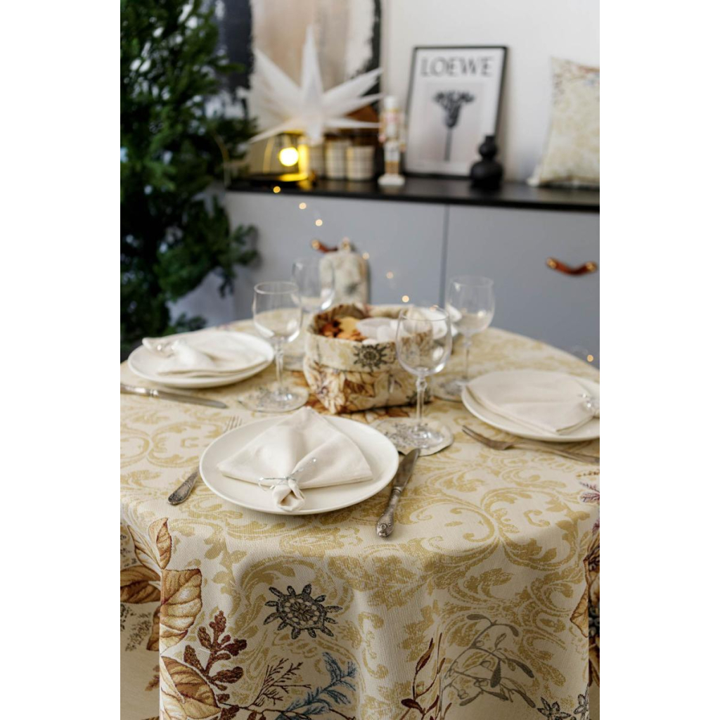 Скатертина Прованс гобеленова з велюром Золоте свято Dх180 см (037394) - зображення 10