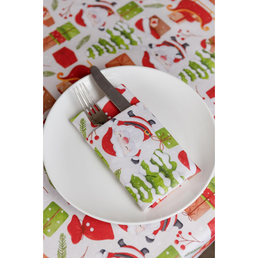 Скатертина Прованс святкова Санта на білому 180х140 см (035785) - зображення 6