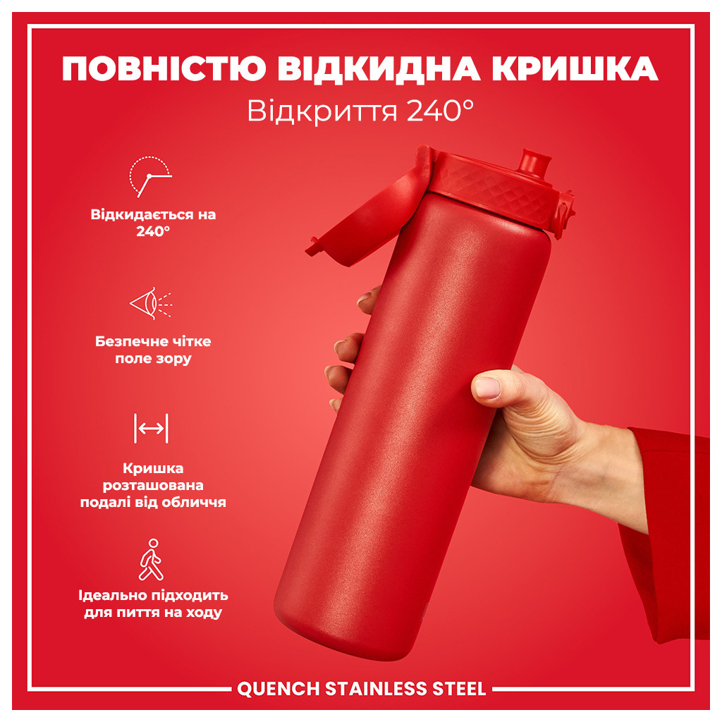 Пляшка для води ION8 OneTouch Stainless Steel 1200 мл Red (I8SS1000RED) - зображення 3