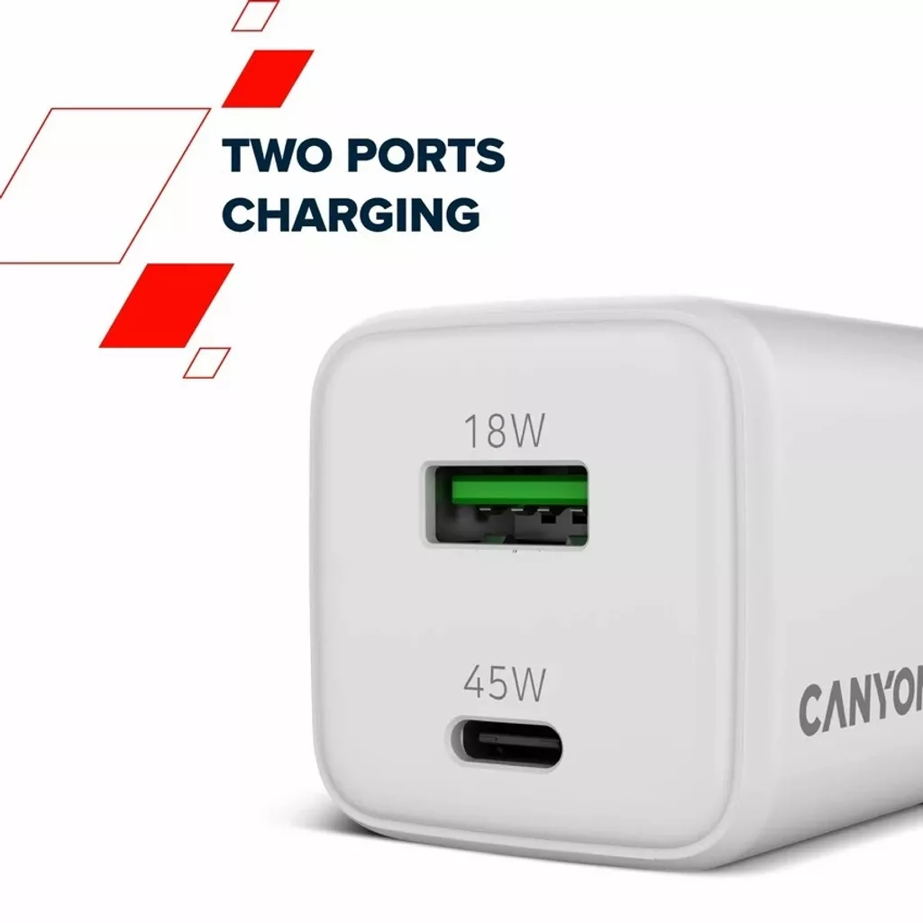 Зарядний пристрій Canyon CU45AC GaN 45W 1xPD 1xQC EU White (CNS-CUW45AC) - зображення 6