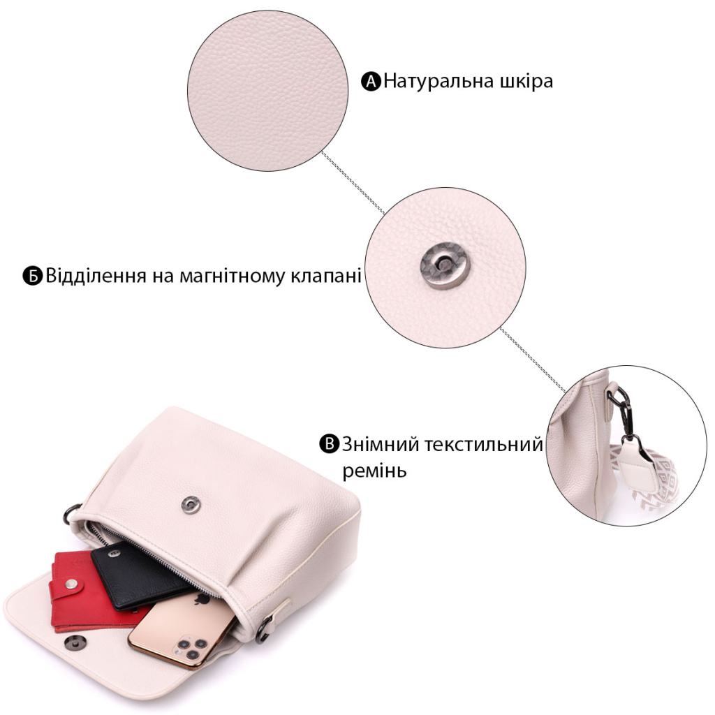 Сумка Vintage З натуральної шкіри Біла (22331) - зображення 4