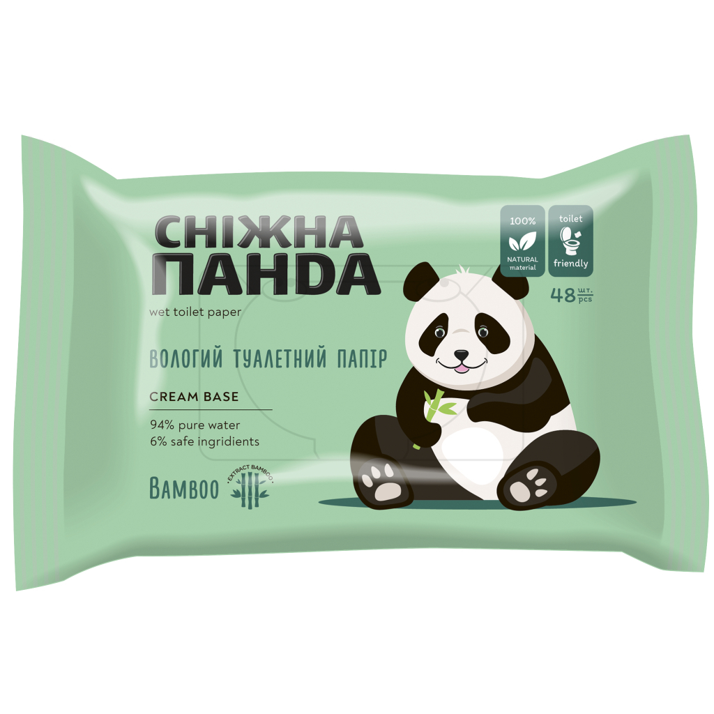 Туалетний папір Сніжна Панда Bamboo Вологий 48 шт. (4820183972637) - зображення 1