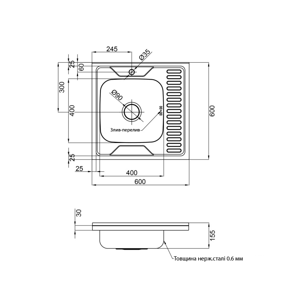 Мийка кухонна Kroner Satin-6060R 06160 (CV022824) - зображення 2