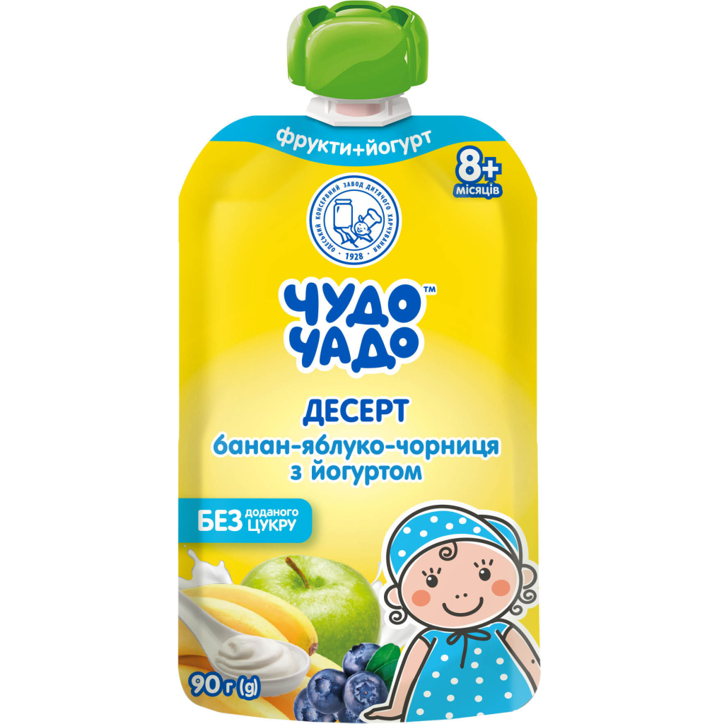 Дитяче пюре Чудо-Чадо Банан-яблуко-чорниця з йогуртом з 8 міс., 90 г (4820016254251) - зображення 1