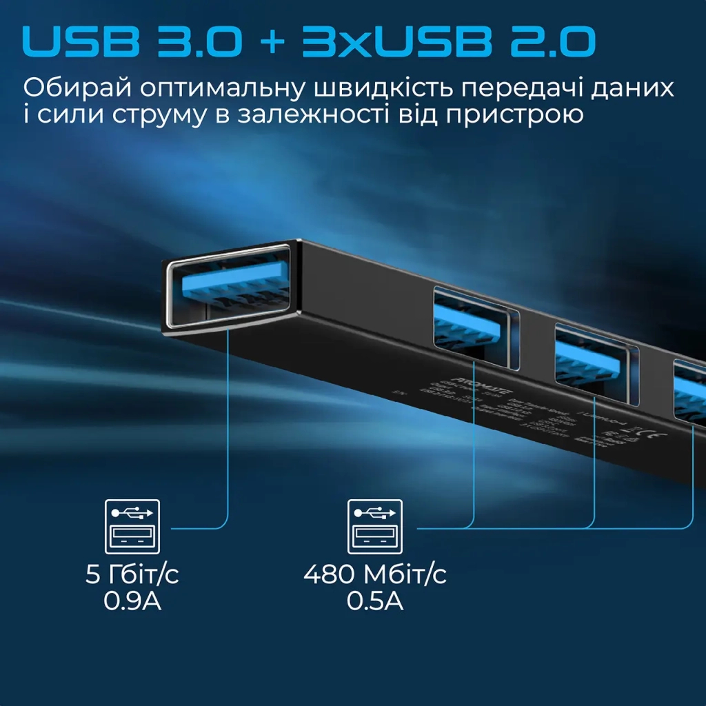 Концентратор Promate USB Hub 4 ports litehub-4.black (litehub-4.black) - зображення 6