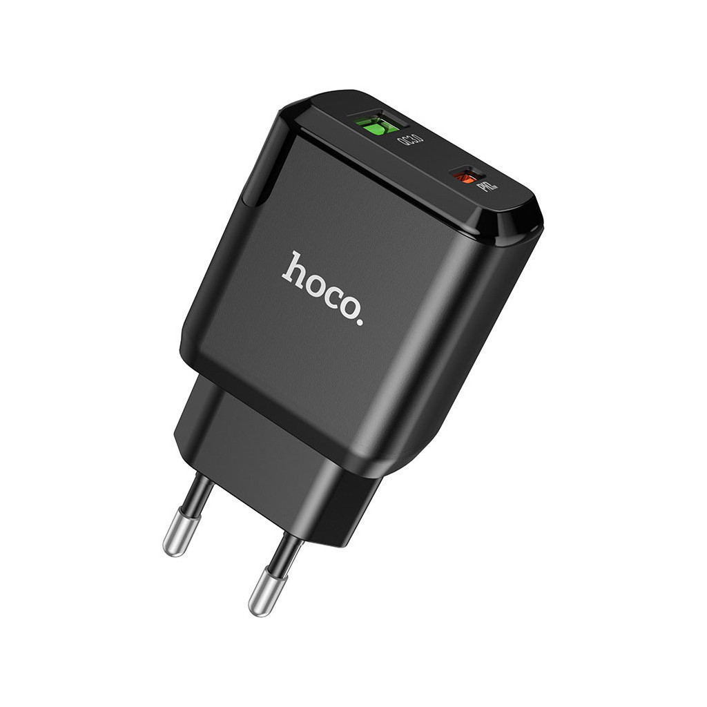 Зарядний пристрій HOCO N5 Favor dual port PD20W+QC3.0 (cable C to iP) Black (6931474738912) - зображення 4