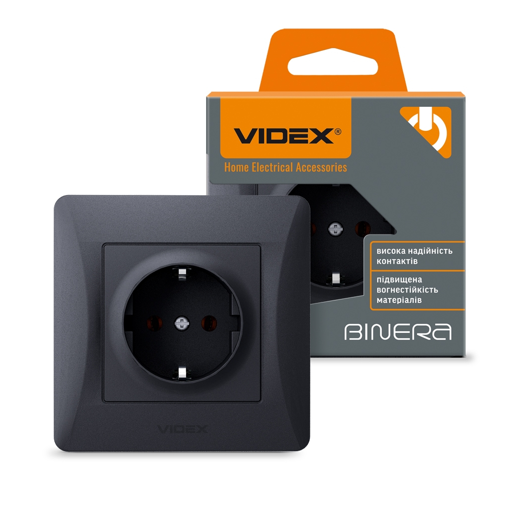 Розетка Videx BINERA 1ая із заземленням черн (VF-BNSK1G-BG) - изображение 4
