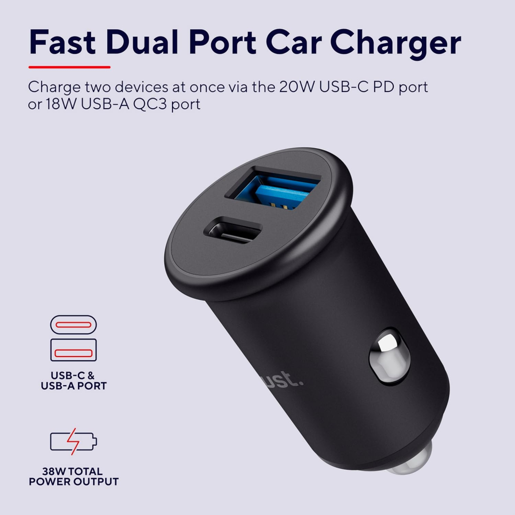 Зарядний пристрій Trust USB-C PD25W + USB QC12W 37W Black (25197_TRUST) - зображення 7