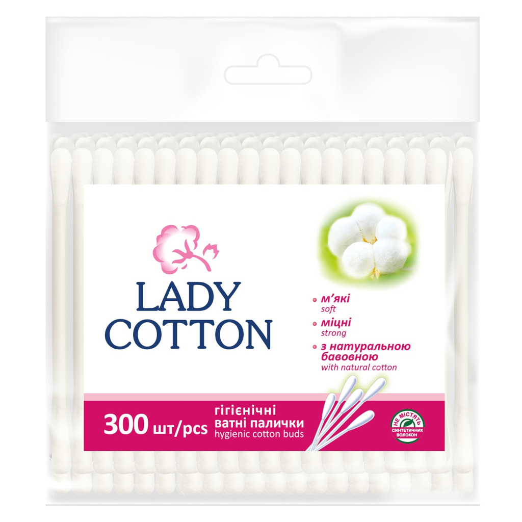 Ватні палички Lady Cotton в поліетиленовому пакеті 300 шт. (4823071621402) - изображение 1