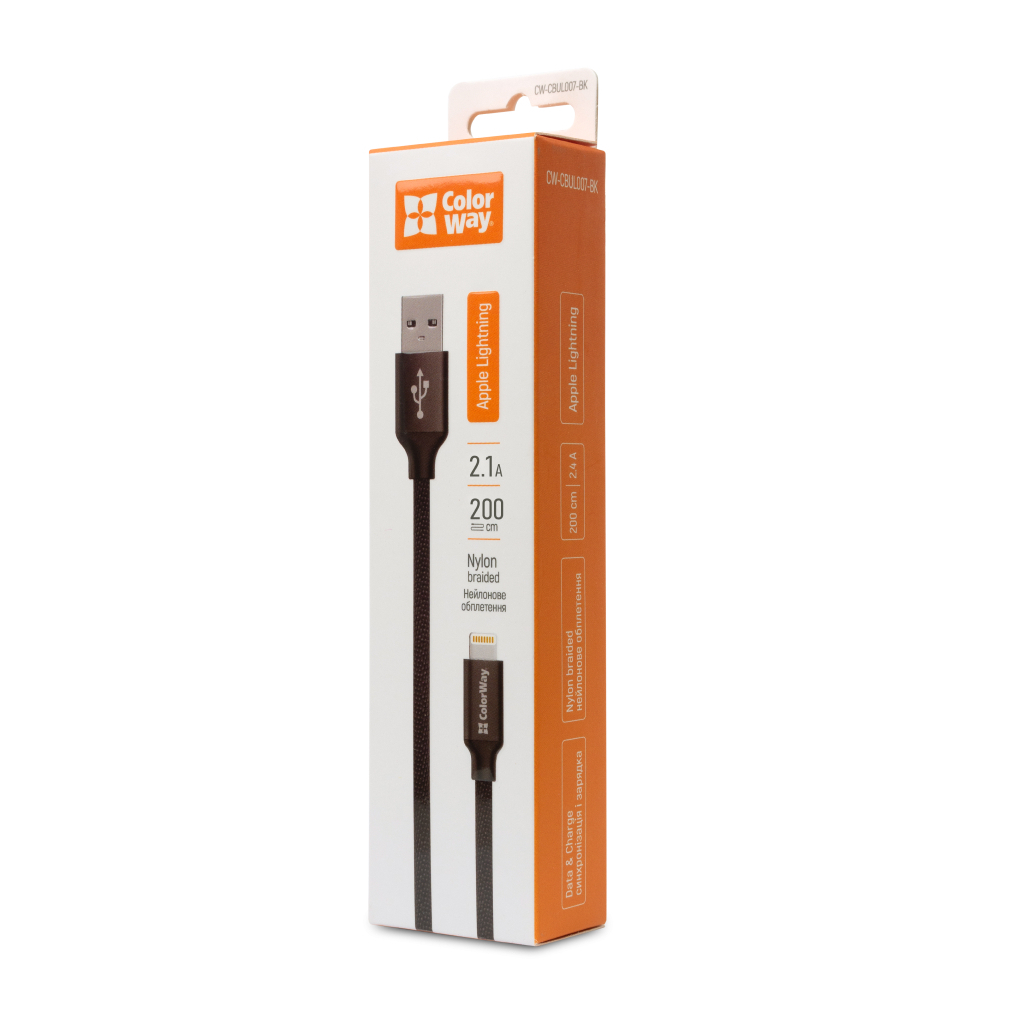 Дата кабель USB 2.0 AM to Lightning 1.0m black ColorWay (CW-CBUL004-BK) - зображення 7