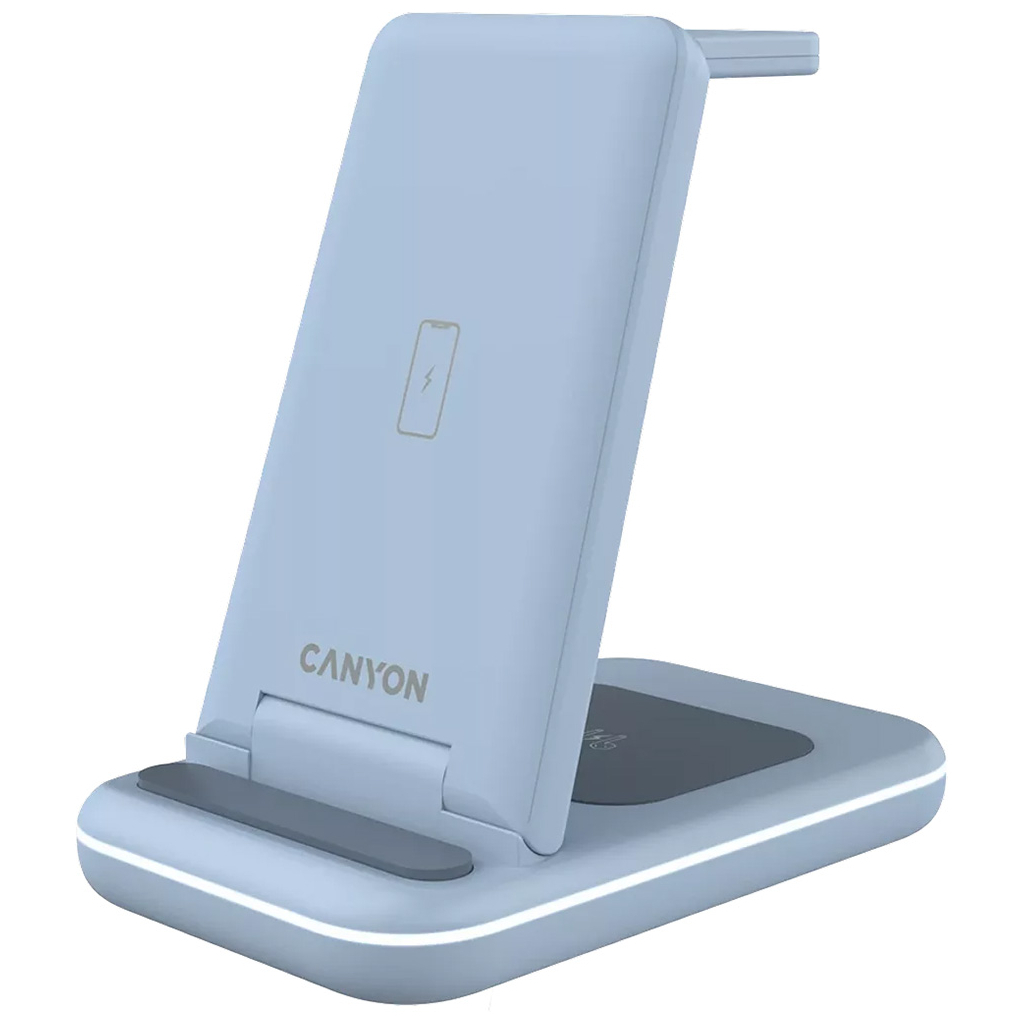 Зарядний пристрій Canyon WS-304 Foldable 3in1 Wireless charger Blue (CNS-WCS304BL) - зображення 1