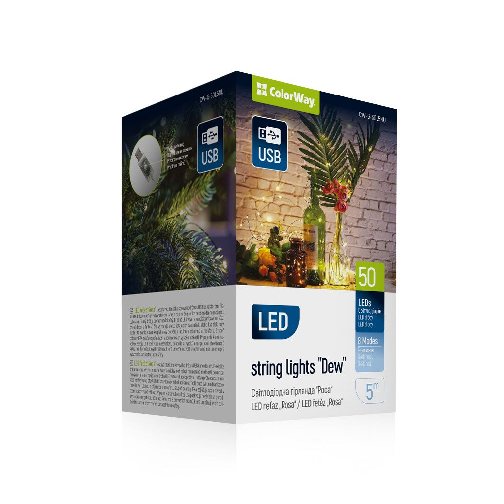 Гірлянда ColorWay Роса LED 50 5 м 8 функцій теплий колір USB (CW-G-50L5NU) - зображення 1