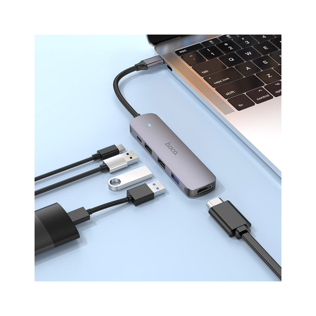 Концентратор HOCO USB-C to HDMI+USB3.0+2xUSB2.0+PD HB27 Metal Gray (6931474769329) - зображення 5