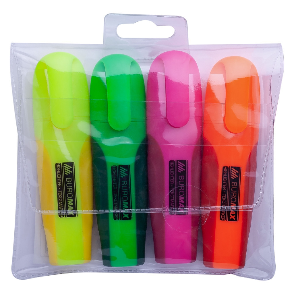 Набір маркерів Buromax highlighter pen, NEON, chisel tip, SET 4 colors (BM.8904-84) - зображення 3
