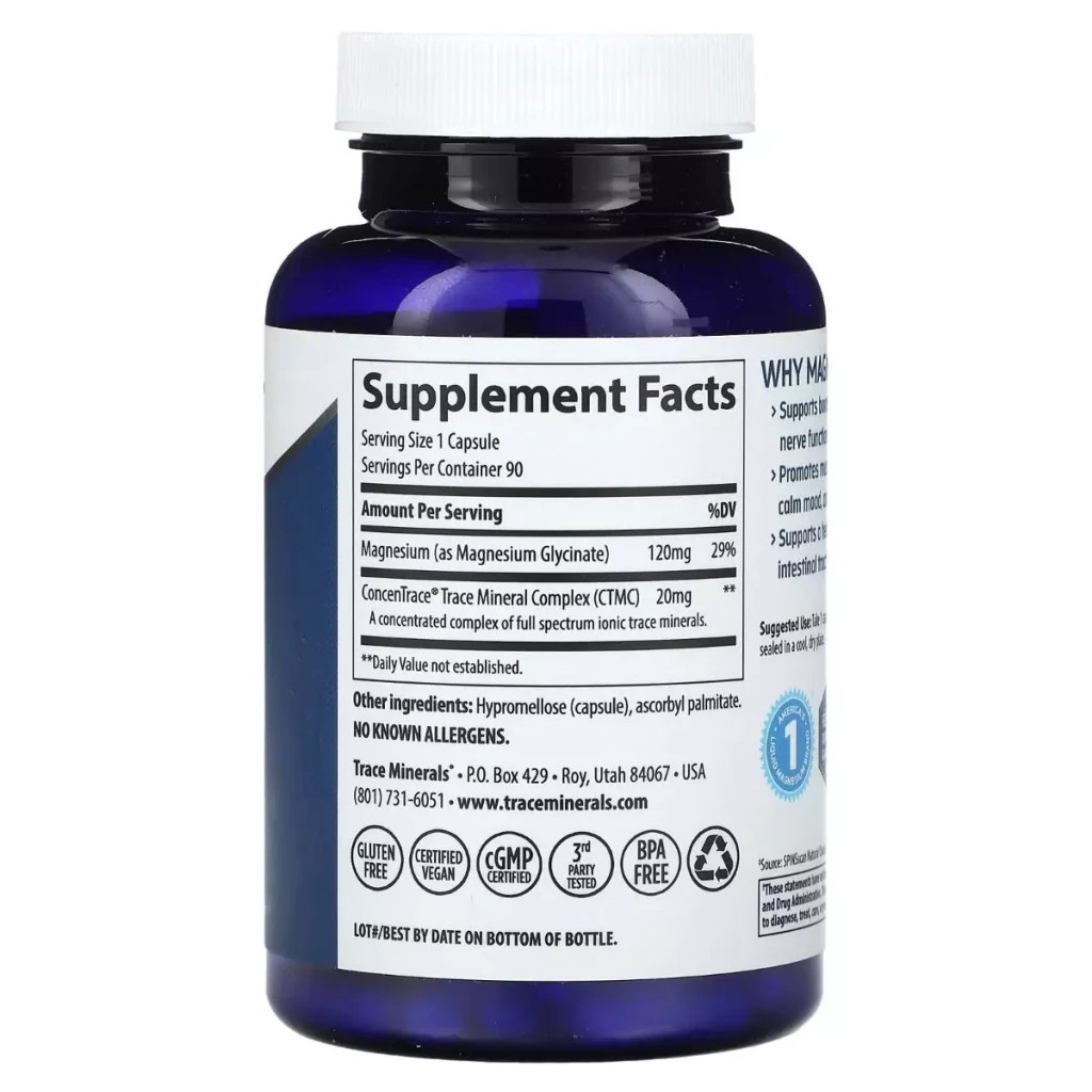 Мінерали Trace Minerals Гліцинат магнію, 120 мг, Magnesium Glycinate, 90 капсул (TMR-00814) - зображення 2