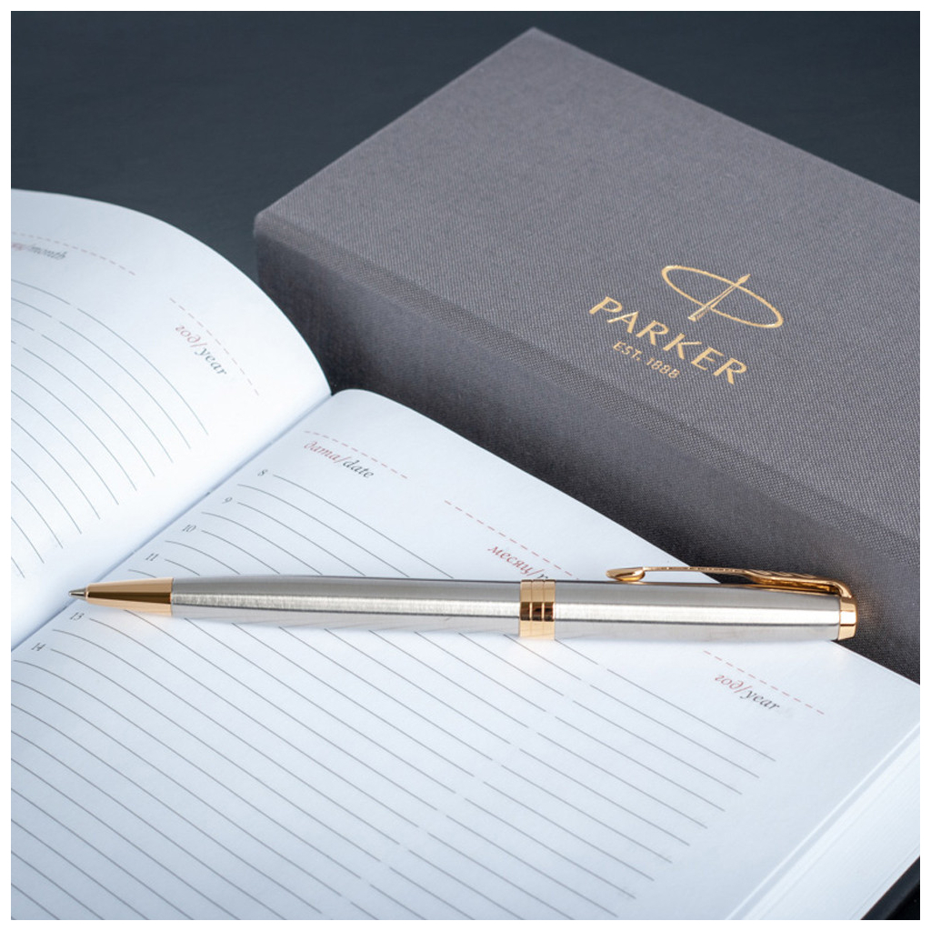 Ручка кулькова Parker SONNET 17 Stainless Steel GT BP + блокнот Parker + подар.упак. GIFT24 (84 132b24) - изображение 3