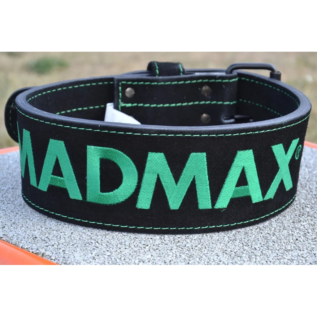 Атлетичний пояс MadMax MFB-301 Suede Single Prong шкіряний Black/Green L (MFB-301_L) - зображення 3
