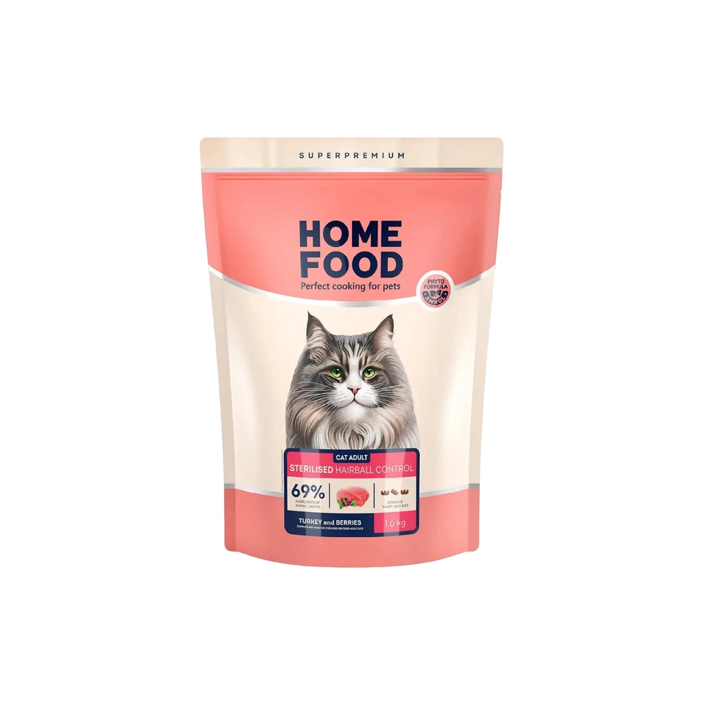 Сухий корм для кішок Home Food Hairball control For sterilised з індичкою та ягодами 1.6 кг (4820235020873) - зображення 1