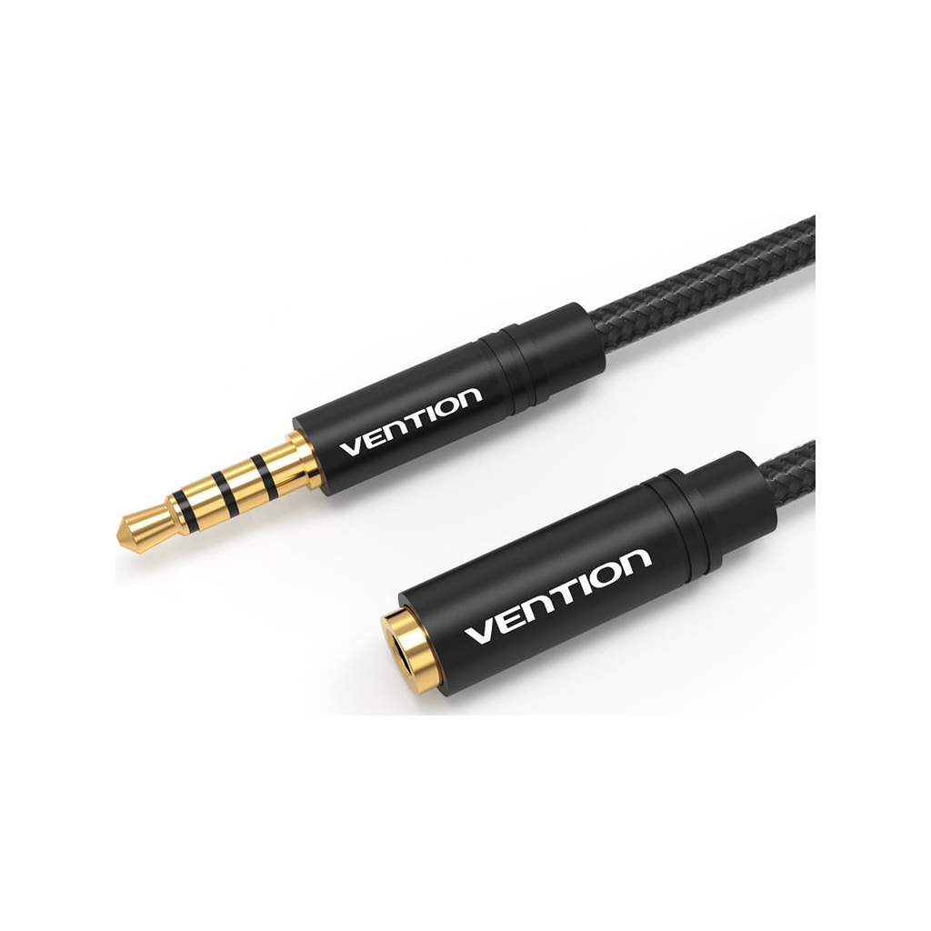 Кабель мультимедійний 3.5mm M to 3.5mm F 1.0m black Vention (BHBBF) - зображення 3
