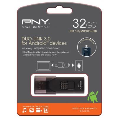 USB флеш накопичувач PNY flash 32GB OTG Duo-Link For Android Black USB 3.0 (FD32GOTGX30K-EF) - зображення 7