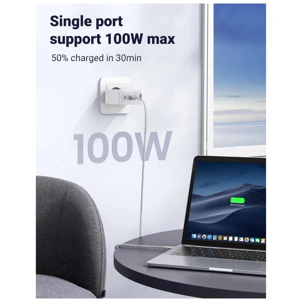 Зарядний пристрій Ugreen 4xUSB 100W (3хUSB-C+USB-A) Gan white CD226 (15337) - зображення 5