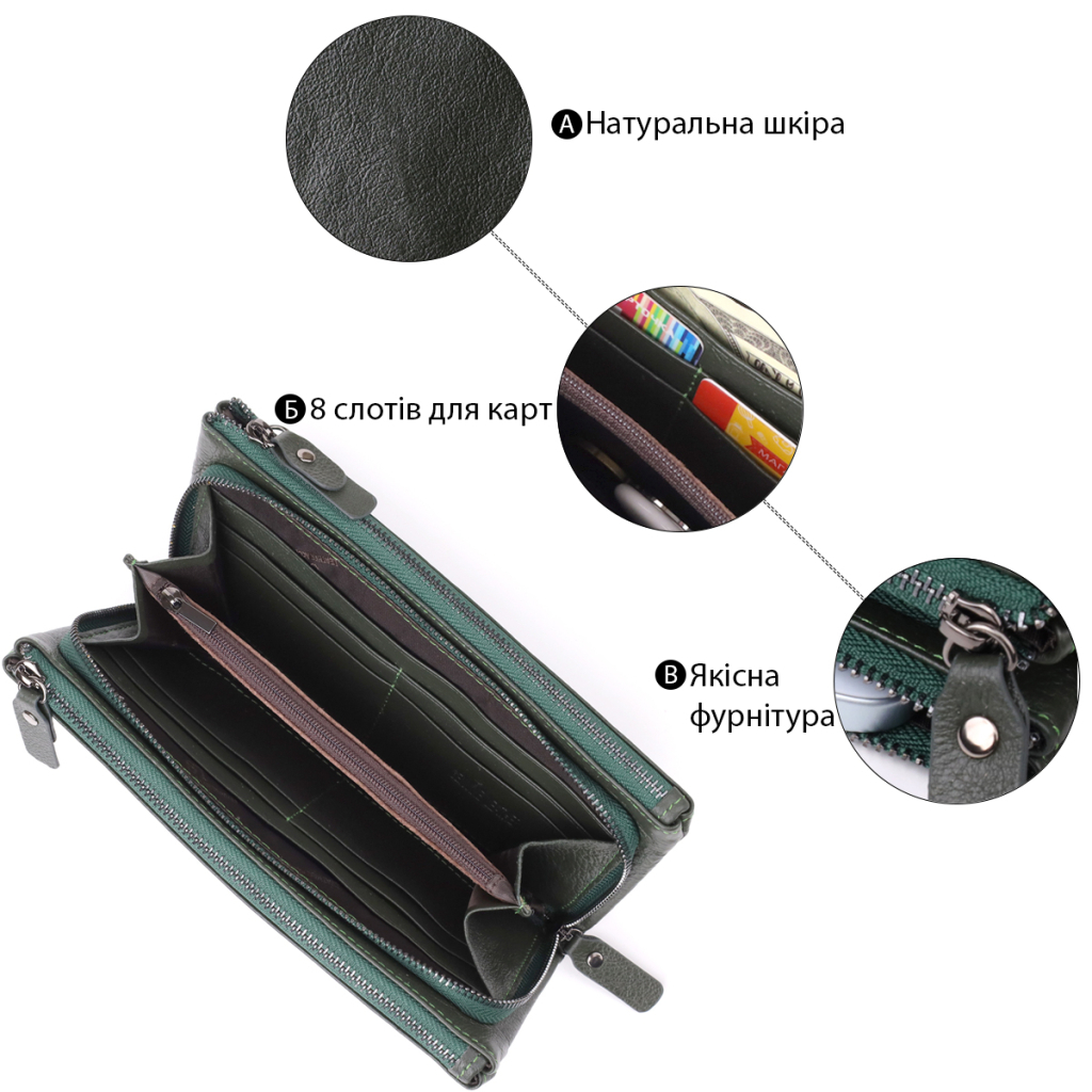 Гаманець ST Leather Шкіряний на три відділення Зелений (23110) - зображення 4