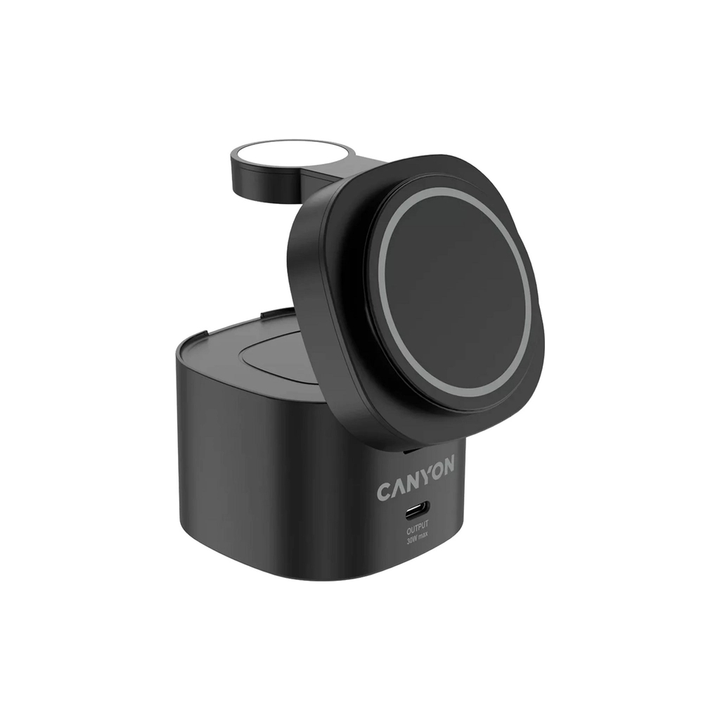 Зарядний пристрій Canyon 4-in-1 wireless charging stand 30W + charger 65W + cable 1.0m black (CNS-WCS405B) - зображення 3