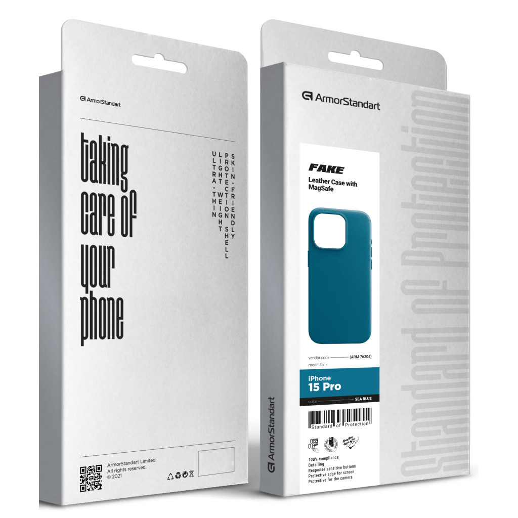 Чохол до мобільного телефона Armorstandart FAKE Leather Case Apple iPhone 15 Pro Sea Blue (ARM76304) - зображення 5