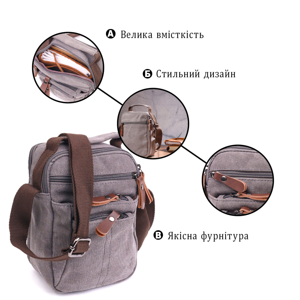 Сумка Vintage Чоловіча з текстилю Сіра (21244) - зображення 4