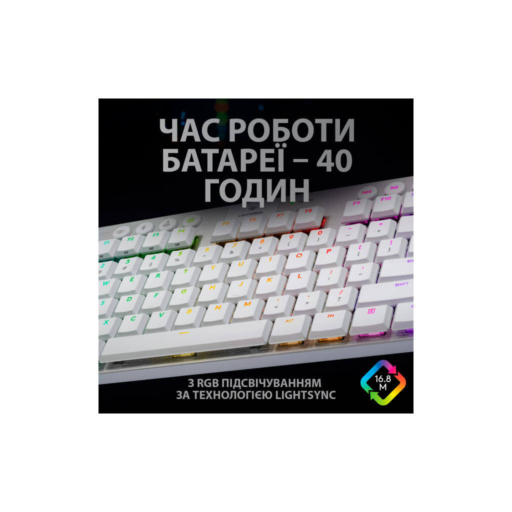 Клавіатура Logitech G915 TKL Tenkeyless Lightspeed RGB Tactile UA White (920-009503) - зображення 9
