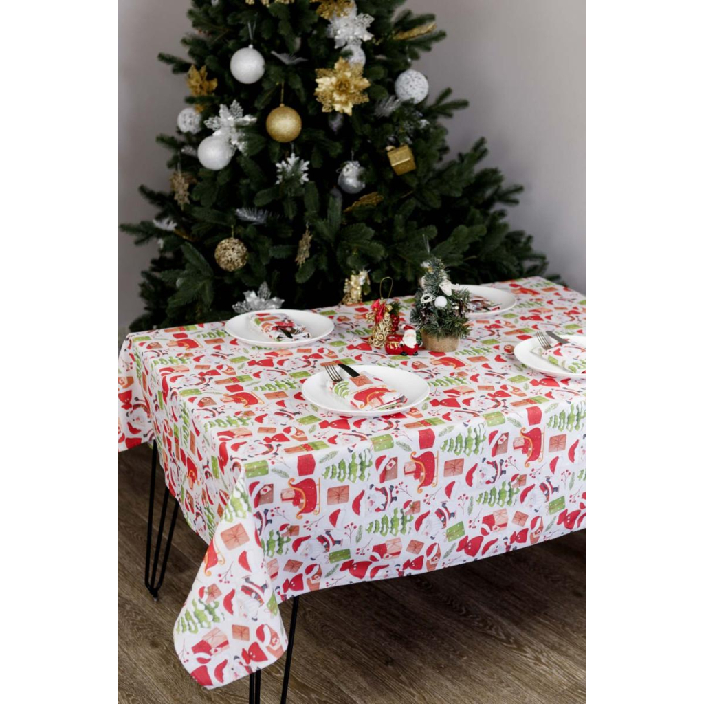 Скатертина Прованс святкова Санта на білому 180х140 см (035785) - зображення 1