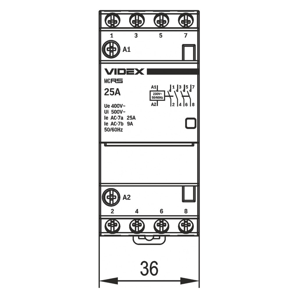 Контактор Videx 4п 25А 4НВ VF-RS-MC4O-25 RESIST - зображення 5