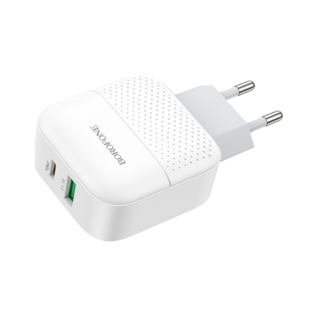 Зарядний пристрій BOROFONE BA46A USB-C PD + USB QC3.0 18W white (6931474727343) - зображення 1