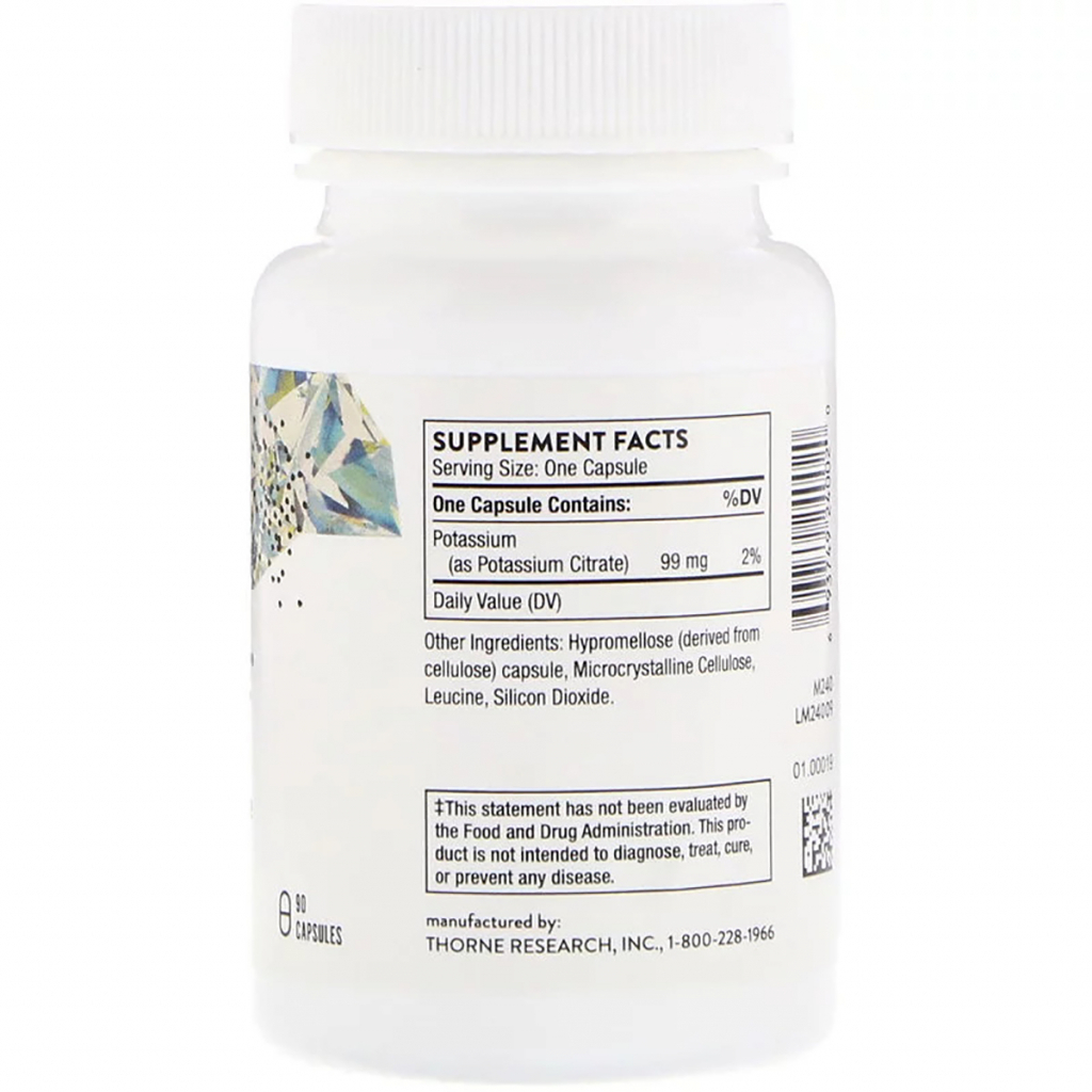 Мінерали Thorne Research Калій Цитрат, Potassium Citrate, 90 капсул (THR-24002) - зображення 2