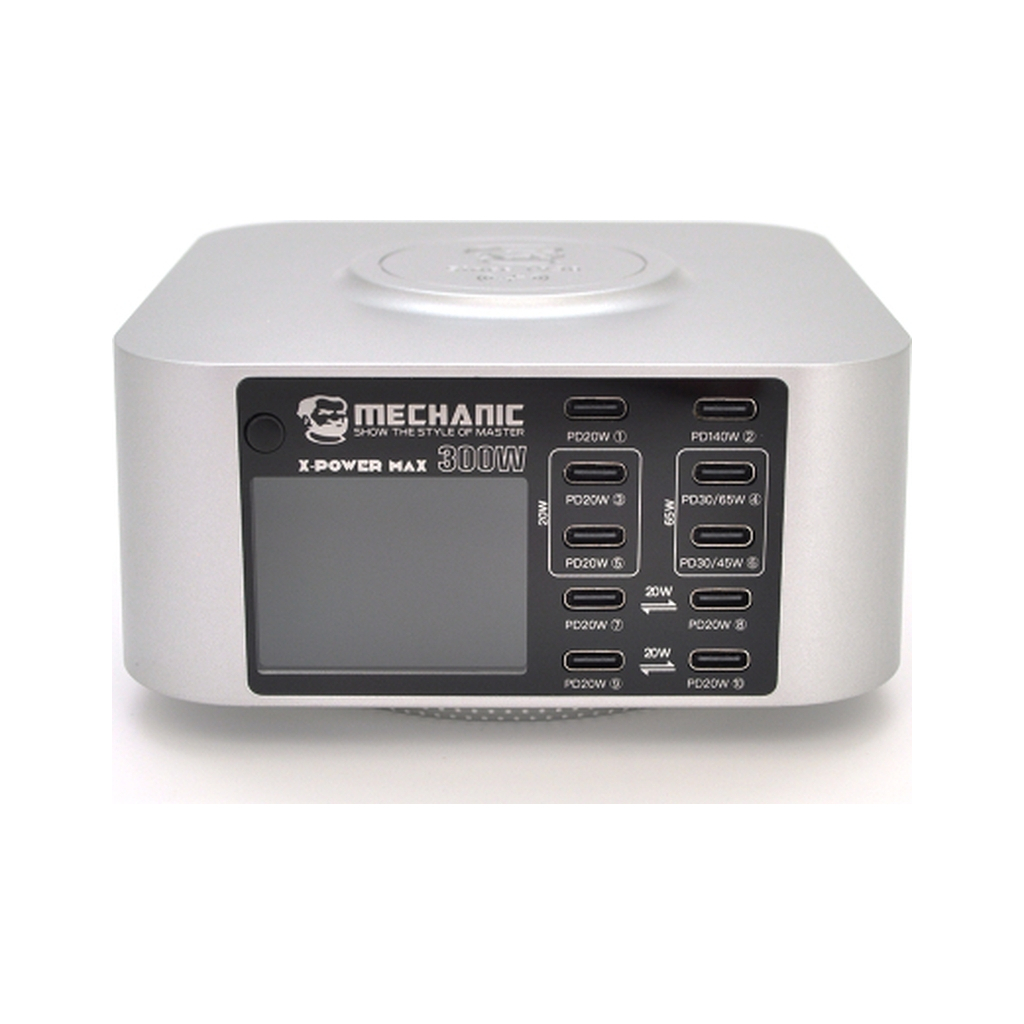 Зарядний пристрій MECHANIC 10xUSB-C PD + Wireless Charging 15W LED indication 300W black (X-Power Max) - зображення 1