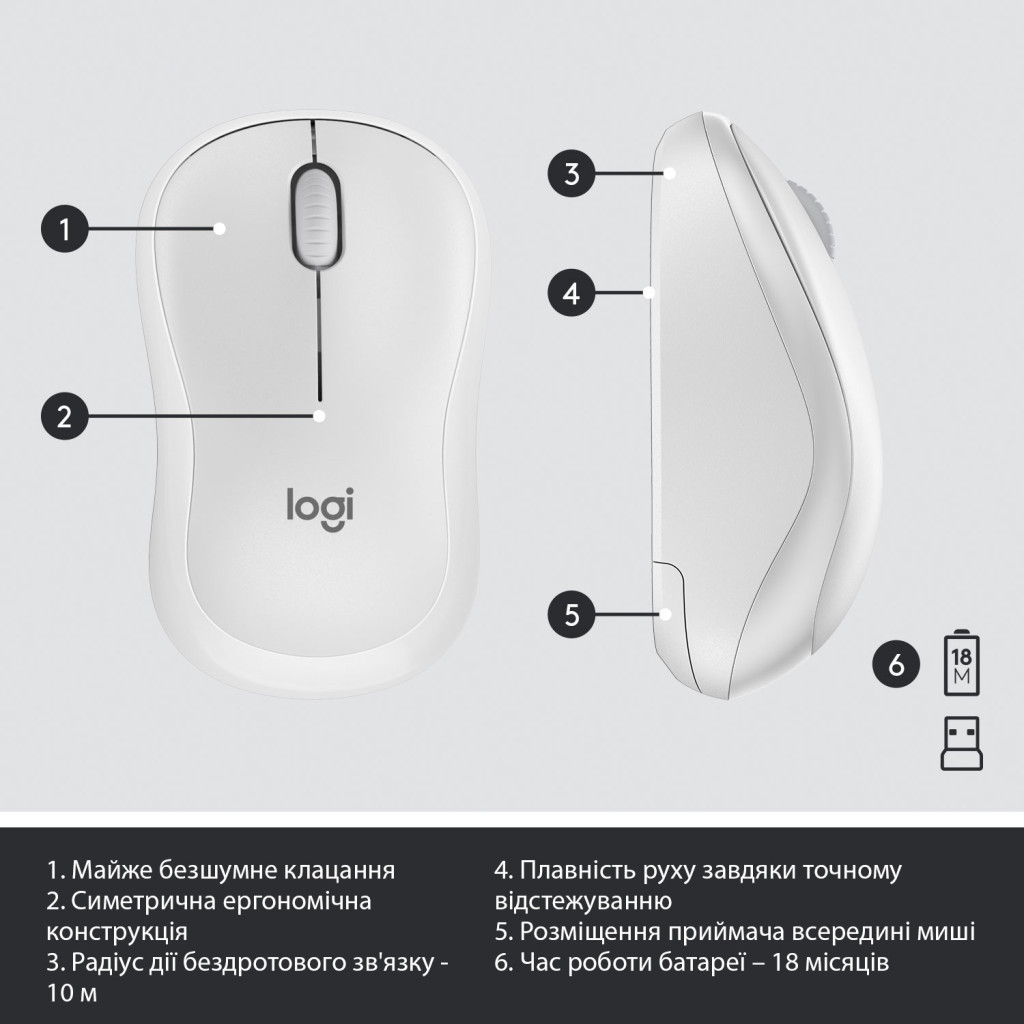 Комплект Logitech MK295 Silent UA Off-White (920-009824) - зображення 7