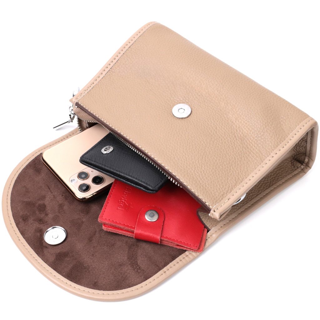 Сумка Vintage Шкіряна жіноча з напівкруглим клапаном Бежева (22257) - зображення 9