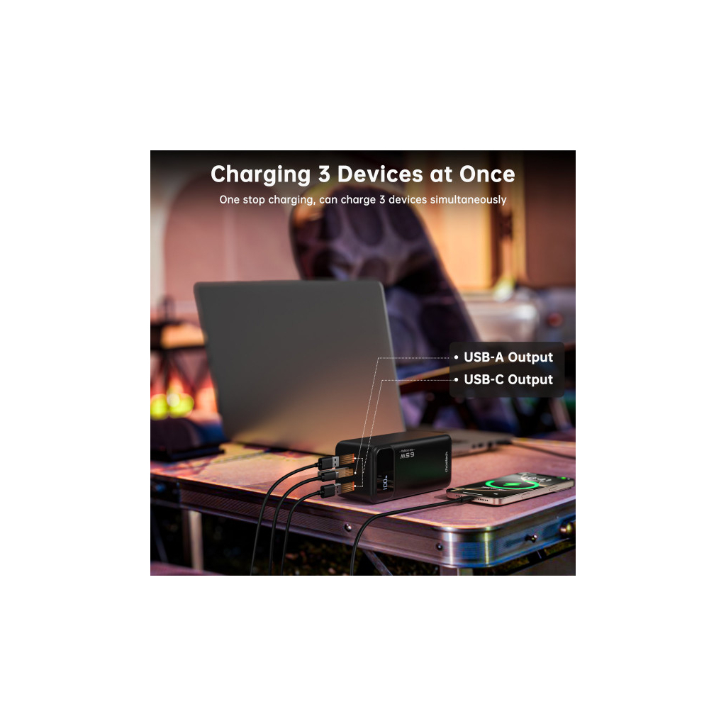 Батарея універсальна Choetech 50000mAh, PD/65W, QC/3.0, USB-C In/out, 2*USB-A (B733-CCBK) - зображення 6