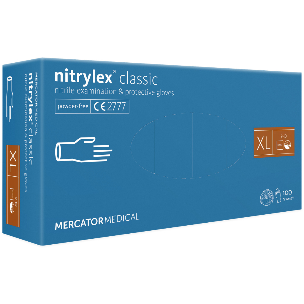 Медичні рукавички Mercator Medical Nitrylex Classic Нітрилові Неопудрені діагностичні Розмір XL Сині 100 шт. (3.1020) (5906615028796) - изображение 1