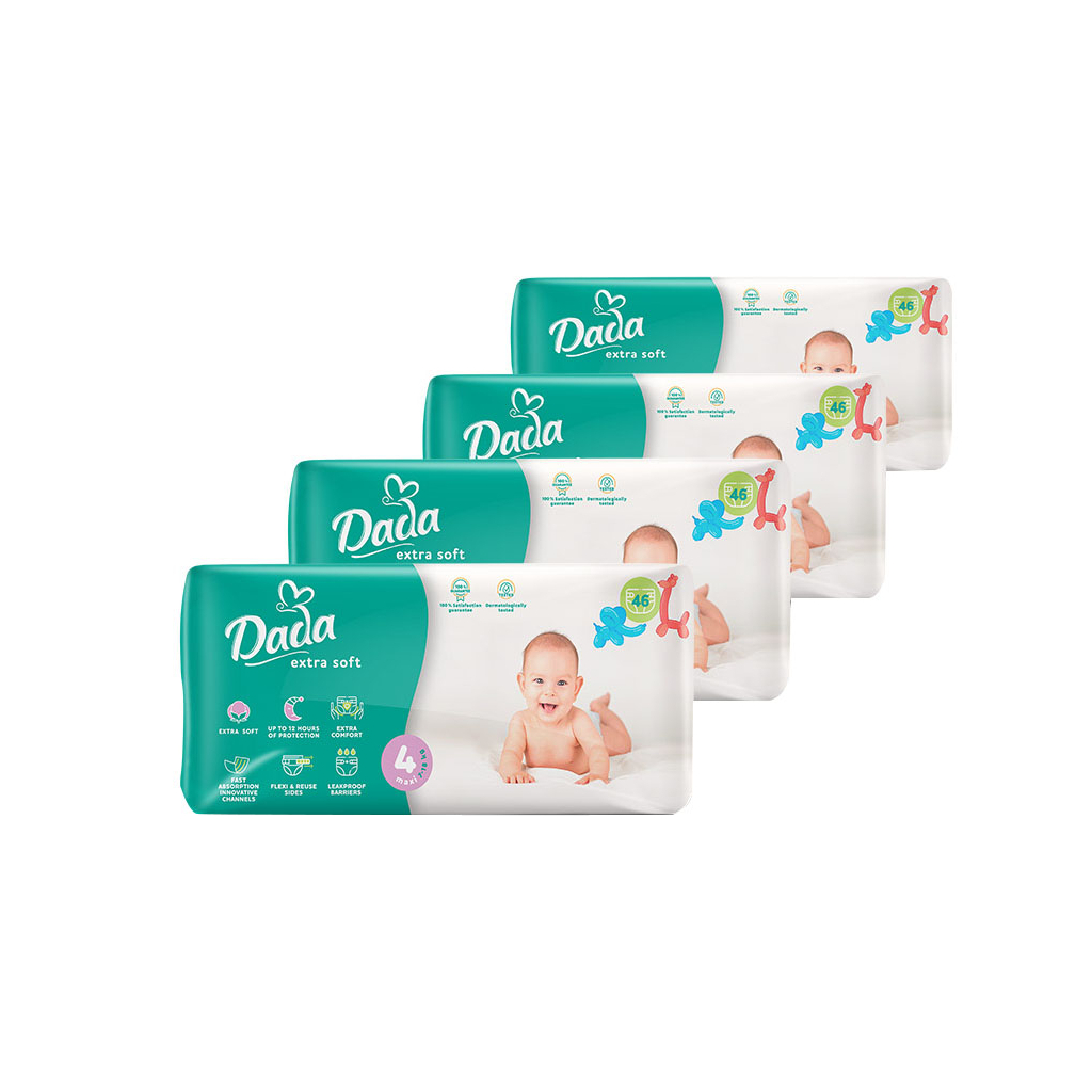 Підгузки Dada Extra Soft Розмір 4 MAXI (7-18 кг) 4 упаковки по 46 шт (184 шт) (4820174989552) - зображення 1