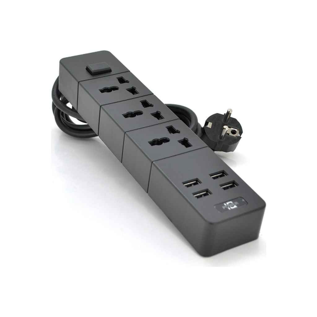 Мережевий фільтр живлення Voltronic TВ-Т08, 3 роз, 4*USB Black (ТВ-Т08-Black) - зображення 1
