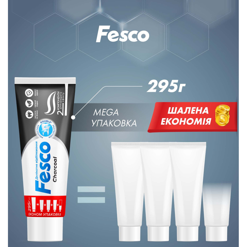 Зубна паста Fesco Charcoal Делікатне відбілювання 250 мл (4823098414056) - зображення 2