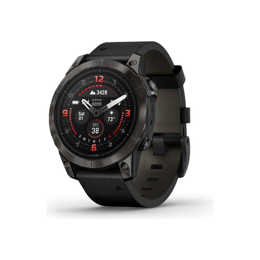 Смарт-годинник Garmin EPIX PRO (g2), 47, Saph, CrbnGryDLCTi, Blck Lthr, Excl, GPS (010-02803-30) - зображення 1