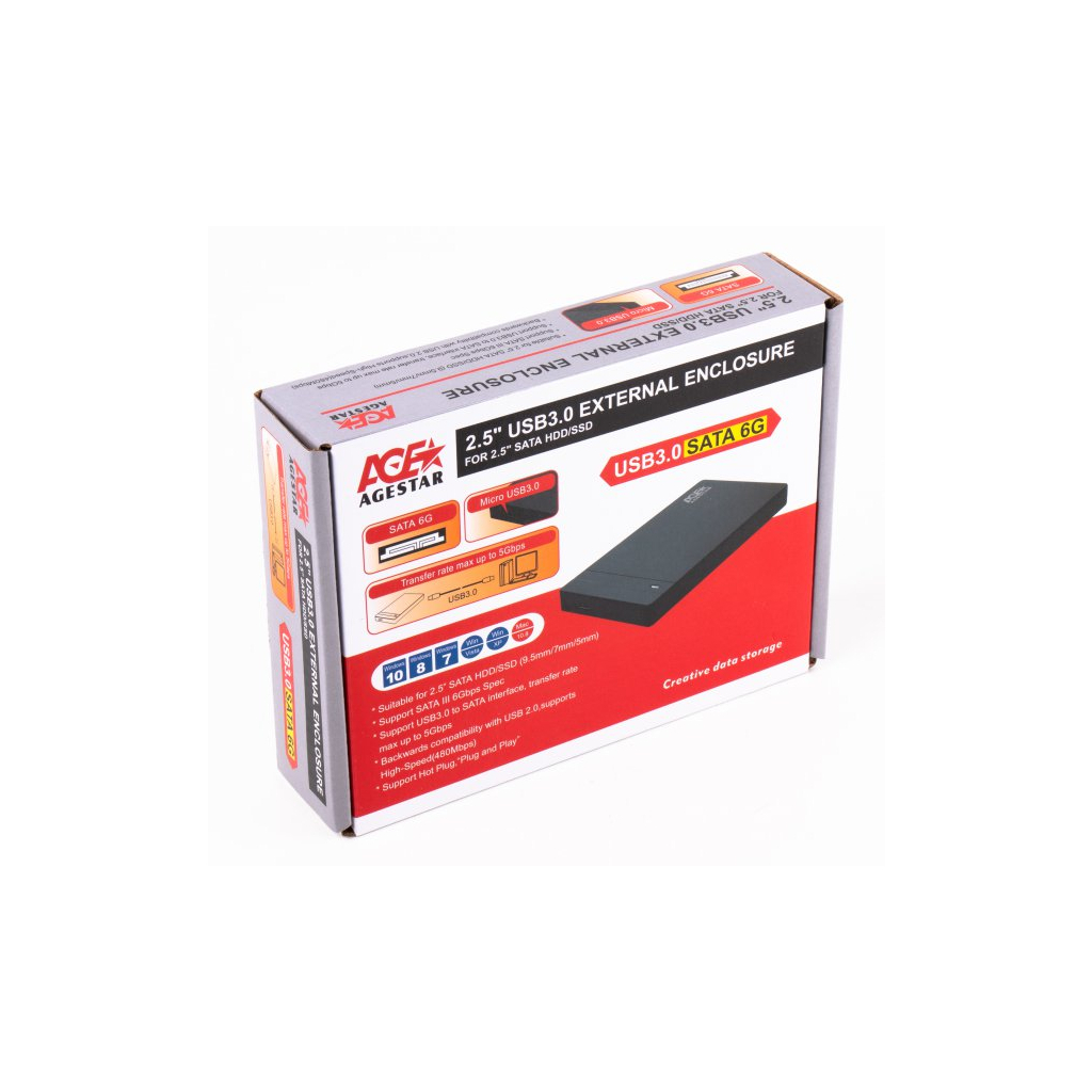 Кишеня зовнішня AgeStar 2.5", USB3.0, черный (3UB2P3) - зображення 3