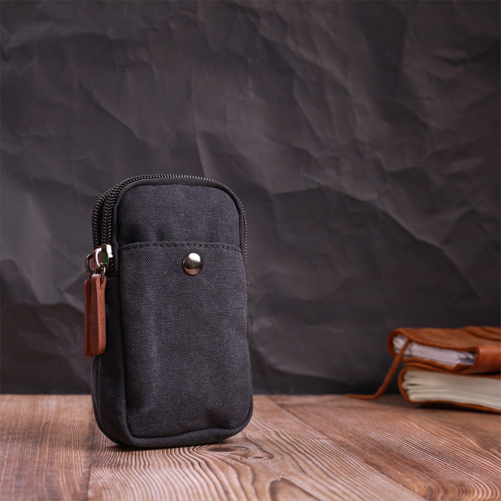 Сумка Vintage Чохол на пояс з металевим карабіном з текстилю Чорна (22223) - зображення 8