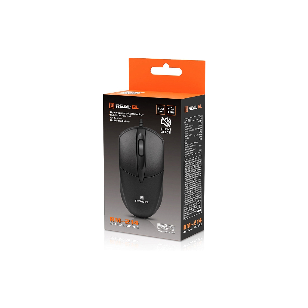 Мишка REAL-EL RM-214 USB Black (EL123200039) - зображення 7