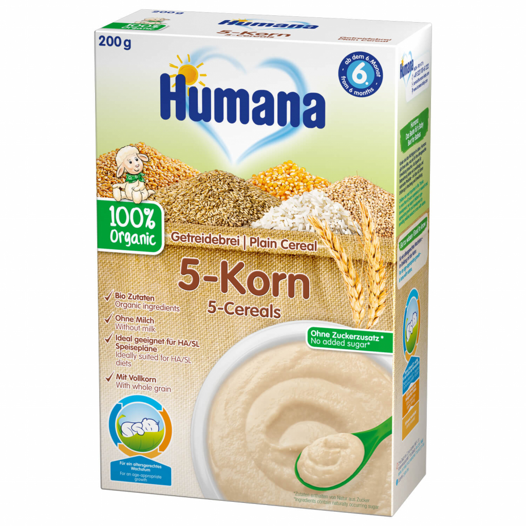 Дитяча каша Humana Plain Cereal 5-Cereals 5 злаків цільнозернова 200 г (4031244775627) - зображення 1