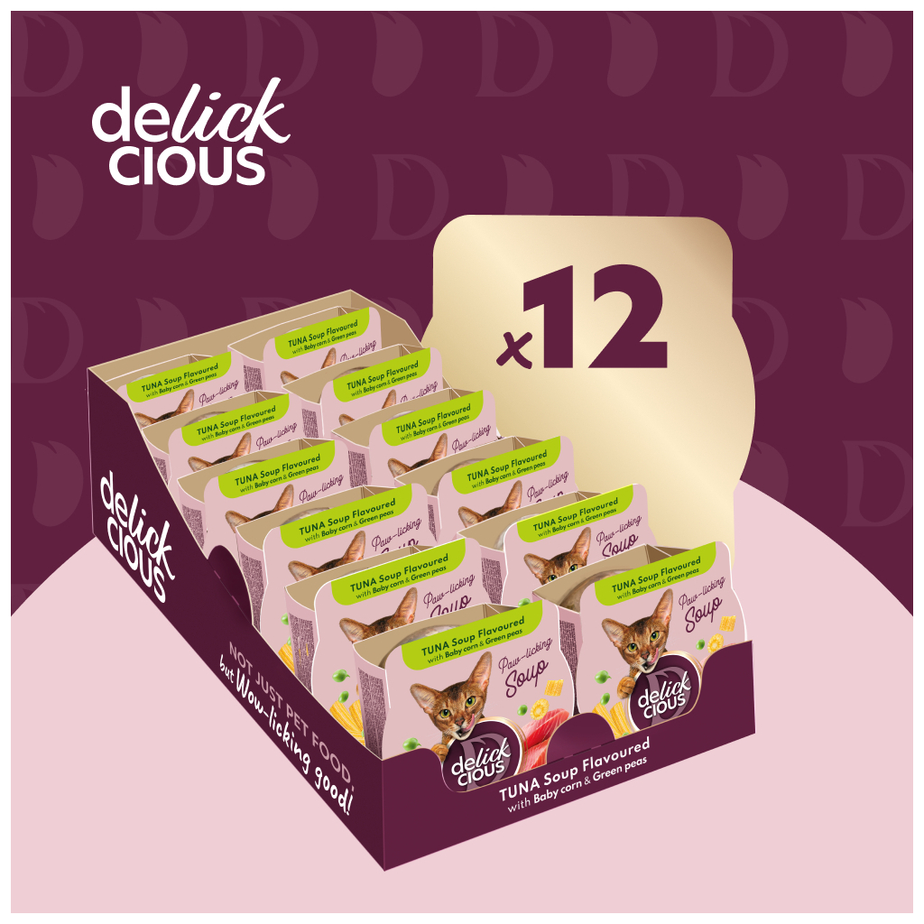 Вологий корм для кішок Delickcious Суп з тунця з додаванням міні кукурудзи та зеленого горошку 80 г (4820269141575) - зображення 4