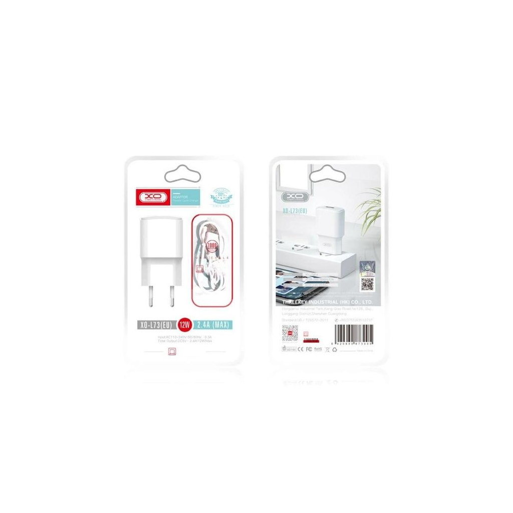 Зарядний пристрій XO L73 2.4A/1USB + cable lightning White (XO-L73i-WH) - зображення 7