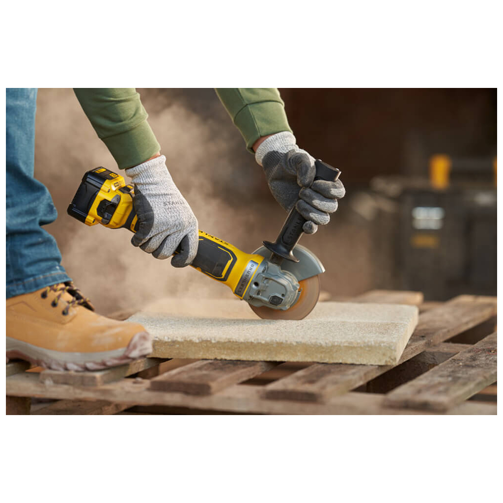 Шліфувальна машина Stanley кутова акум безщіткова FATMAX,Li-Ion V20, 18В, 2x4Ah, 8000об/хв, 125 мм, кейс (SFMCG700M2K) - зображення 4